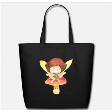 Fairy Elf Magic Fairy Tale Girl Mushroom Book Black Eco-Friendly Tote Bag